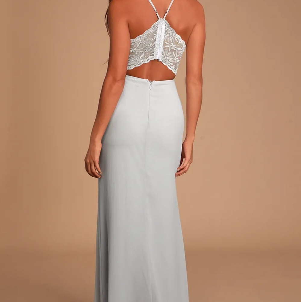 Story of a Starry Night Grey Backless Lace Maxi Dress